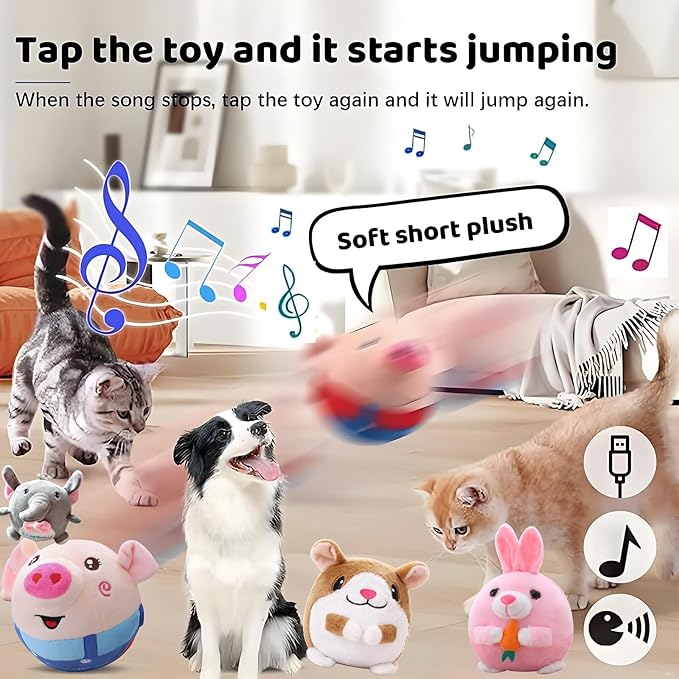 Interactive Dog Toys,Active Moving Pet Plush Toy with Recording and Music Modes, Jumping Squeaky Song shaking Interactive Dog Ball,Rechargeable Dog Toys to Keep Them Busy,Plush Pet Toy(Smile Blue Pig)