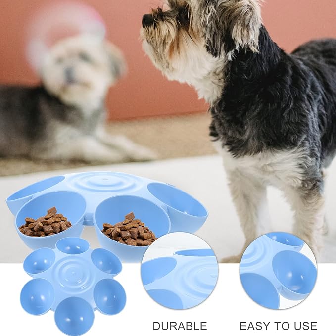 Puppy Litter Bowl Cat Bowls Dog Food Water Bowls Flower Shaped 6 Bowls Pet Feeding Dish Multiple Cat Feeder Dog Treats Dispenser for Puppy Kitten Blue Feeding Station