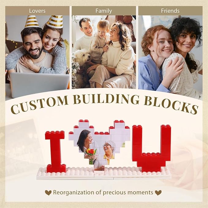 NAZENTI Personalised I Love You Building Bricks with Photo Gifts for Him, Custom Valentines Day Gifts Building Blocks, Blocks Puzzles Couple Gift for Lovers Boyfriend, Heart-Shaped Puzzle