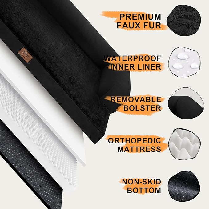 Large Orthopedic Dog Bed with Bolster – Washable Waterproof Cover, Non-Slip Bottom, Egg Crate Foam Cushion for Joint and Hip Support, Comfortable Pet Bed for Large Dogs