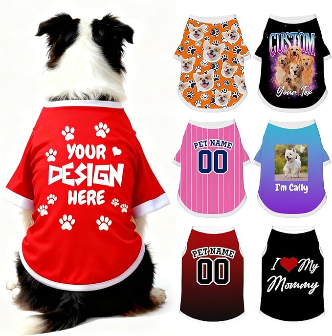 Custom Dog Shirt with Name Photo Text Logo Personalized Dog Pullover Shirts Customized T Shirt Clothes Gifts for Small Medium Large Dogs Cats Pet