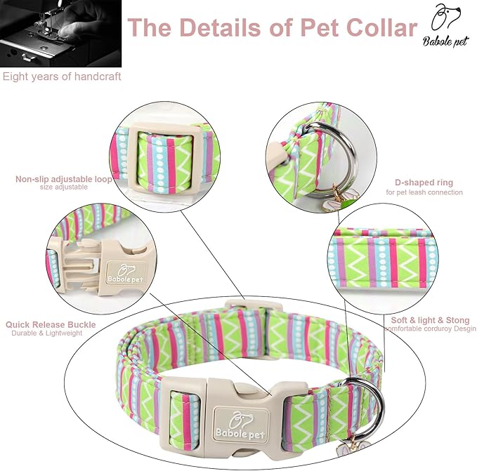 Easter Dog Collar for Small Dogs - Brightly Colored Stripe Easter Collars for Boy Girl Dogs, Adjustable Spring Holiday Pet Collars with Quick Release Buckle S