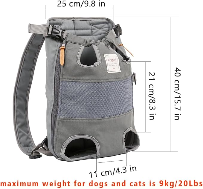 Lifeunion Legs Out Dog Carrier Backpack Hands-Free Adjustable Pet Travel Carrier for Small Medium Dogs Cats Motorcycle Hiking Walking (Grey)