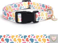 Love Pattern Dog Collar with Buckle Adjustable Safety Nylon Collars for Small Medium Large Dogs, Cute Stylish Girl Boy Christmas Dog Collar(White Heart,S)