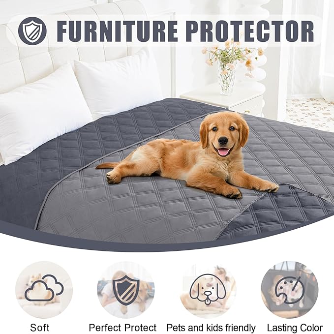Smiry Waterproof Dog Bed Cover Blanket 68x82, Soft Reversible Pet Blanket, Washable Leakproof Cats Dogs Couch Cover for Sofa, Couch, Furniture, Grey/Dark Grey
