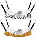 2 Pack Cat Hammock for Cage, Catio Accessories Reversible Soft Cats Bed with Adjustable Straps and Hooks Double-sided Linen and Fleece Hanging Hammock for Cats, Kitten(Zebra and Cat Paw Print,M)