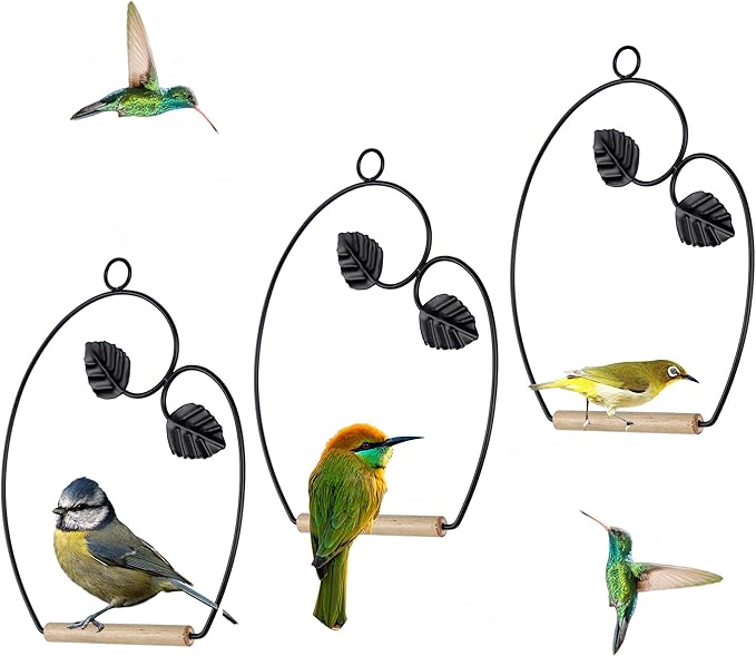 winemana Set of 3 Hummingbird Swings, Rust Resistant Metal Frame, Wooden Dowel, Attach to Bird Feeders, Perfect for Hanging Indoor Office Outdoor Trunk Lawn Patio Garden