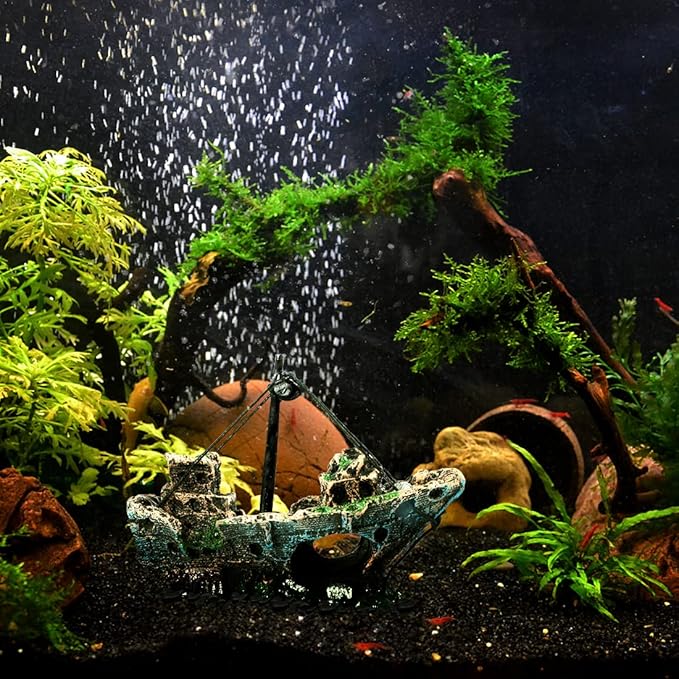 Raeasily Fish Tank Decoration Aquarium Accessories,Shipwreck Decor,Resin Material Sunken Ship Decorations for Fish Favors, Multi, 10 * 10