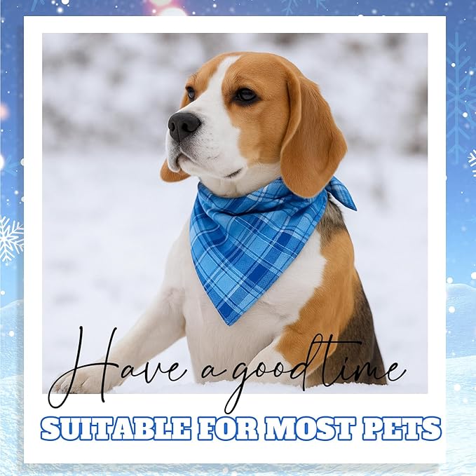 Abbylike 50 Pcs Plaid Dog Bandanas Bulk Blue Checkered Bandanas for Dogs Triangle Kerchief Bibs Scarf Set for Pet Holiday Costume Photo Props Accessories Pet Shops (25.6 x 17.7 x 17.7 Inch)