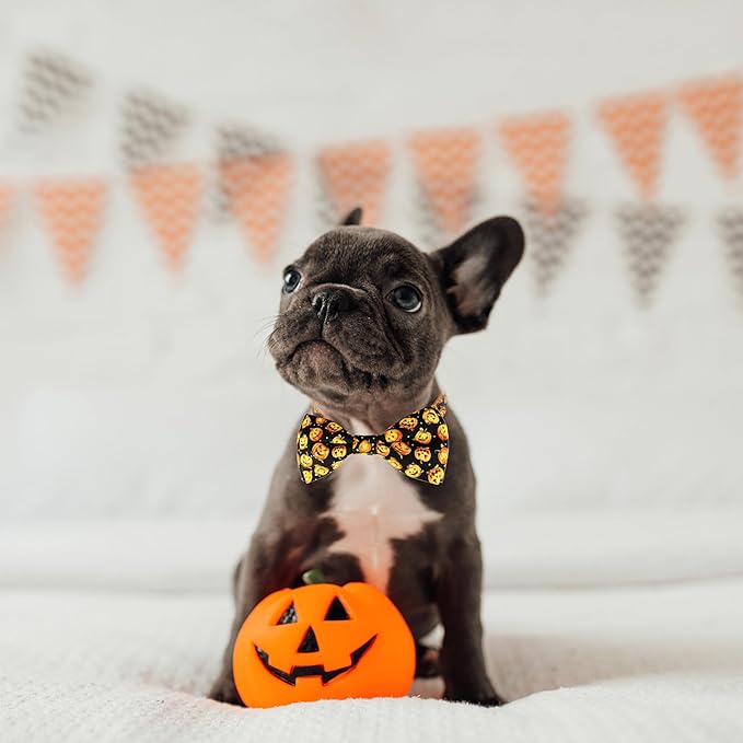 Halloween Dog Bow Tie Collar, Holiday Skull Pumpkin Collar for Large Medium Small Dog Pets Puppies