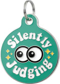 Bad Tags Personalized Dog and Cat ID Tags in 25+ Designs and 2 Sizes - 5 Lines of Custom Engraved Text - Funny Cute Personalized Pet Tags (Silently Judging - Green, Large (1.25 inch))