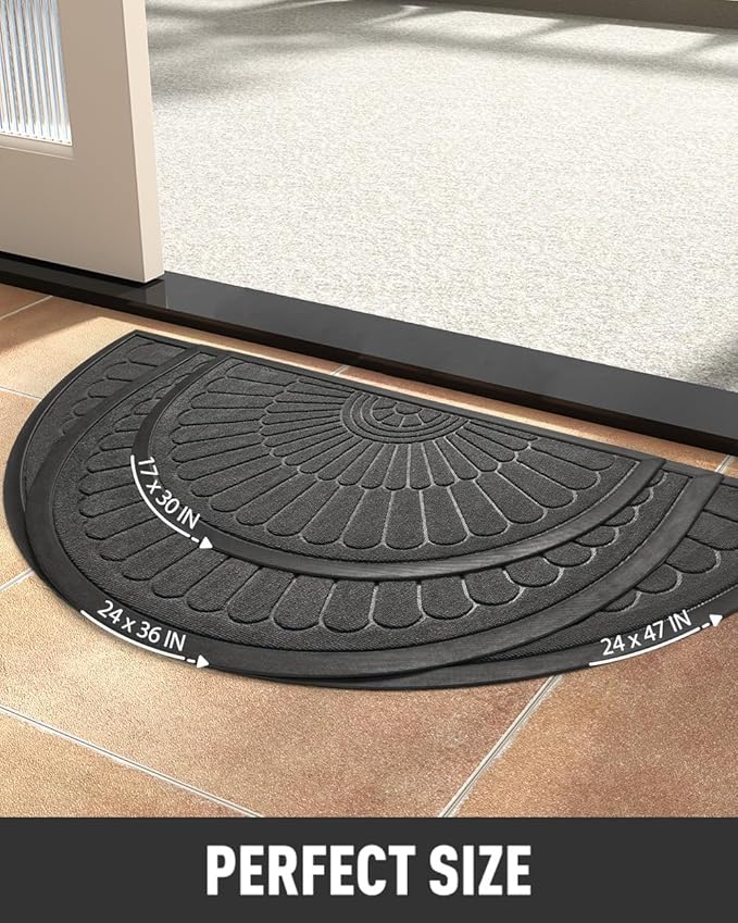 tchdio Door Mat Outdoor Indoor Entrance Doormat-Semicircular Durable Rubber Non Slip Front Door Mat for Outside Inside Entry Entryway Dirt Trapper WelcomeMat for Muddy Paws and Shoes-Grey 17”x30”