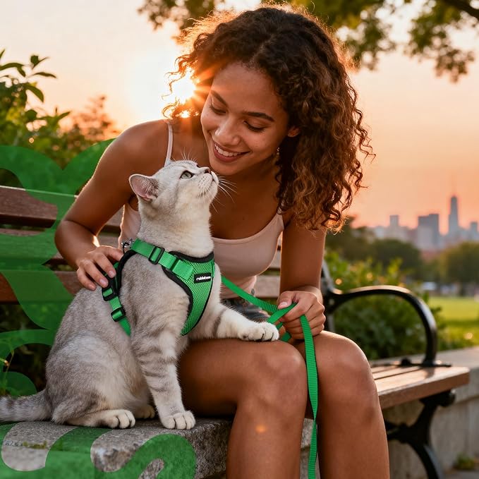 rabbitgoo Cat Harness and Leash for Walking, Escape Proof Soft Adjustable Vest Harnesses for Cats, Easy Control Breathable Reflective Strips Jacket, Grass Green,S