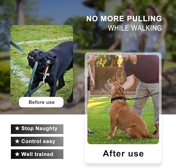 Black Dog Chain Collar Stainless Steel Black Dog Collar Adjustable Walking, Metal Cuban Link Dog Collar Chew Proof Double Row Chain Dog Collar for Large Small Medium Dogs