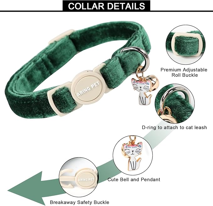 ARING PET 2 Pack Cat Collars-Cute Breakaway Cat Collar with Bell & Pendant, Adjustable Christmas Kitten Collars with Safety Buckle for Girl and Boy Cats
