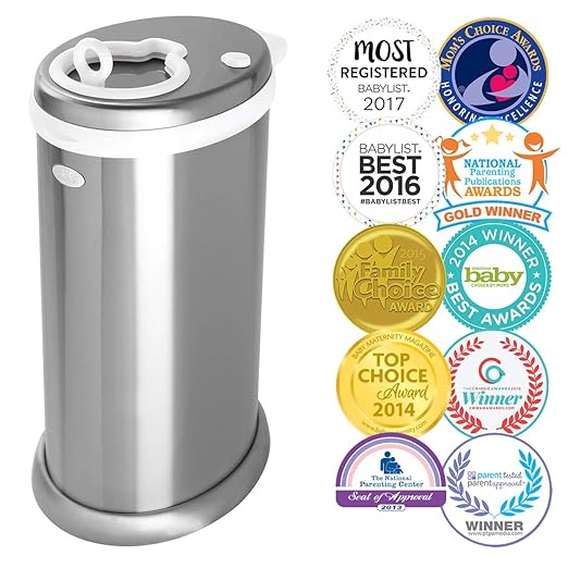Ubbi Steel Diaper Pail, Odor Locking, No Special Bag Required, Award-Winning, Registry Must-Have, Chrome