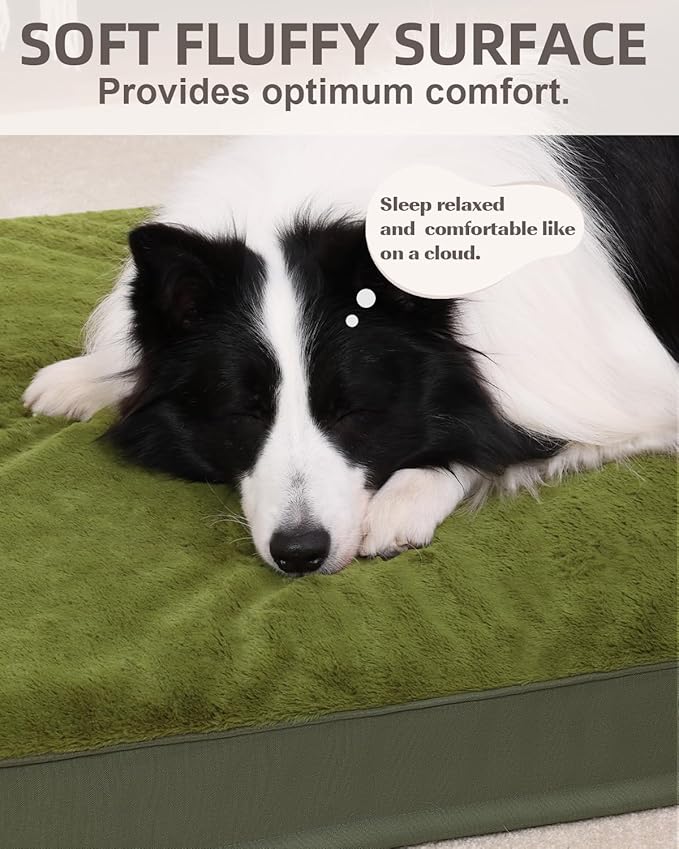 KSIIA Orthopedic Dog Bed Crate Waterproof Pet Mats for Large Dogs Deluxe Plush Washable Pet Bed with Egg Crate Foam & Removable Cover, 41 x 27 Inch, Green