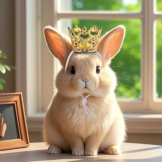 1PCS Crown Tiara Headband for Cat Dogs Puppy Birds Ducks Chicken Rabbit Hamster Pets Party Birthday Grooming Hair Accessories(Gold, Elastic)