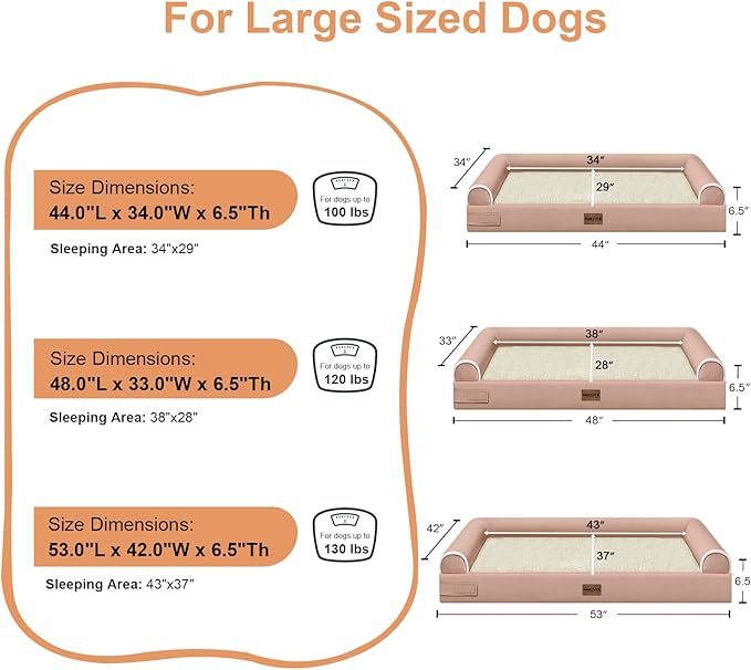 Large Dog Bed Orthopedic Washable: Extra Large Sized Beds for Jumbo Dogs Egg Crate Foam Sofa Couch Waterproof Removable Cover - Pink