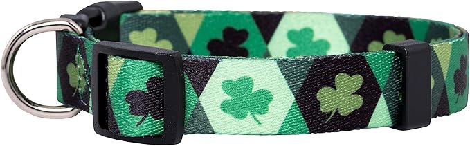 Native Pup St Patricks Dog Collar- Saint Patrick Green Shamrock Pet Collars- St. Patrick’s Lucky Irish- Cute Boy Girl Puppy Gift- Adjustable for Small, Medium, Large Breeds (Argyle, Large)