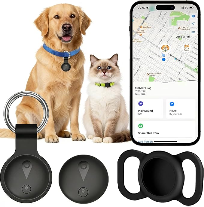 GPS Tracker for Dogs, Smart Collar with Real-Time Location - Pet Location Tracker with Holder, No Monthly Fee/No SIM Card, Works with iOS Find My, Ultra-Slim, IP68 Waterproof, 12-Month Working Time