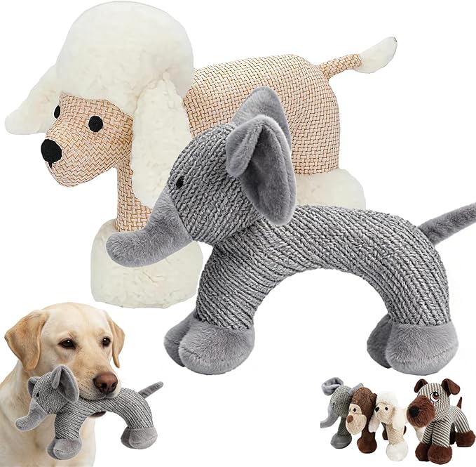 Linen Safari Companions, Squeaky Dog Chew Animals, with Durable Linen Material, Durable and Resistant to Chewing, for Relieve Dog's Boredom (Elephant+Sheep)