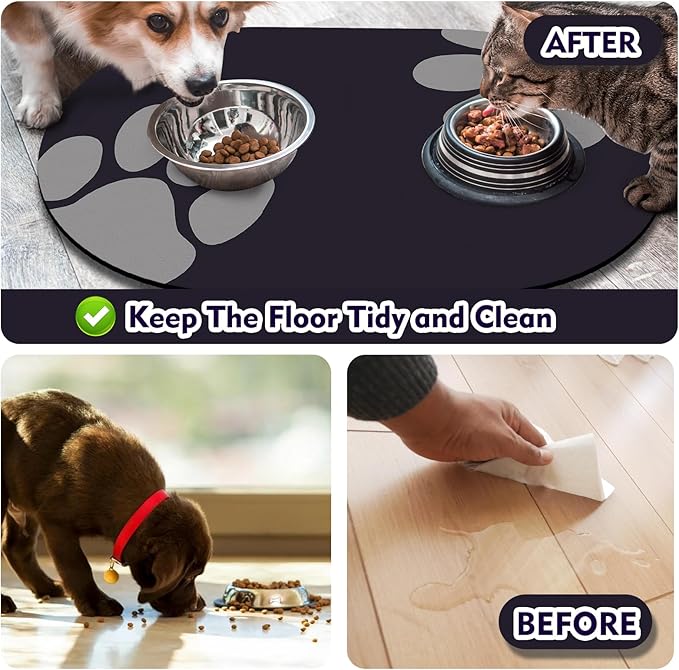 Dog Feeding Mat 24''x16'', Absorbent Pet Food Mat, No Stains Quick Dry Pet Water Mat Protect Floor, Cat Dog Water Bowl Mat for Messy Drinkers, Non-Slip Rubber Base Pet Placemats for Food and Water