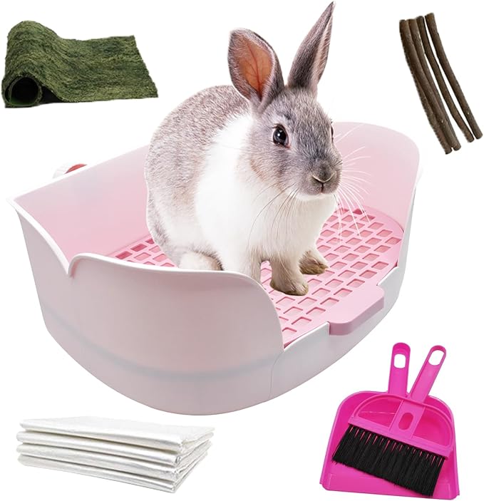 15.1"X11.0" Large Rabbit Litter Box,Plastic Square Rabbits Potty Trainer with Bigger Pan Bunny Corner Toilet Box with Small Animal Disposable Liner for Guinea Pigs Hamster Chinchilla(Purple)
