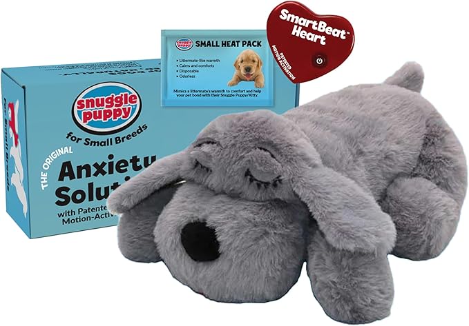 Snuggle Puppy Junior Heartbeat Puppy Toy - Heartbeat Puppy for Dogs - Pet Anxiety Relief and Calming Aid - Comfort Dog Toy - Behavioral Training and Sleep Aid Cuddle Buddy - Grey