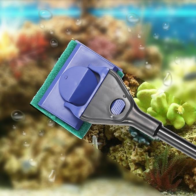 TOPZEA Aquarium Cleaning Tool Kit, 5 in 1 Fish Tank Cleaner Tools Set Including Algae Scraper, Fish Net, Cleaning Sponge, Plant Fork, Gravel Rake, with 19 Inch Long Handle