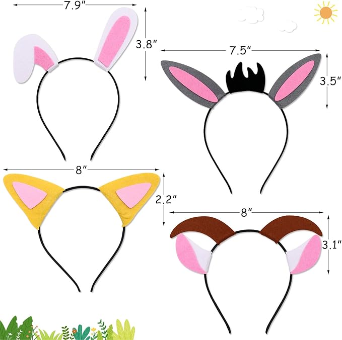 CiyvoLyeen Puppy Dog, Farm Animals Ear Headbands, for Birthday Party Decoration, Zoo Farmhouse Birthday Party Favors Supplies