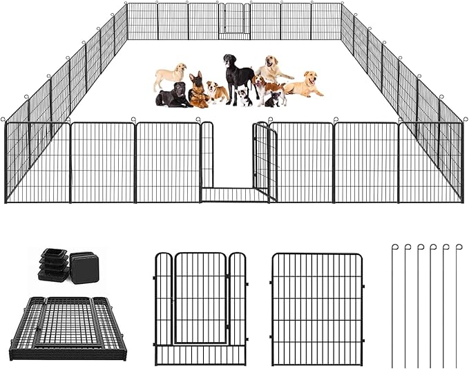 Dog Playpen Dog Fence Outdoor for Yard, 32inch 28 Panels Dog Pens Outside Anti-Rust Pet Playpen Exercise Pen with Lock for Large Medium Small Dogs, Portable Pet Fence for Yard RV Camping