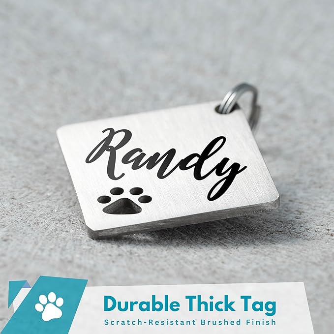 Ultra Joys Dog Tags Personalized for Pets - Hollow Paw Custom Pet ID Tag - Engraved Dog Tag for Small, Large Dogs - Small Diamond in Silver