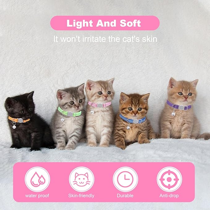 5 Pcs Breakaway Cat Collars, Reflective Cat Collar Small Cats Collar with Bells Adjustable Kitten Collars Pet Supplies 7.9" - 13" Inches 5 Bright Colors Reflective for Kitten Small Pets