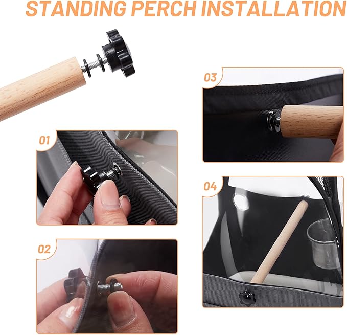 Bird Carrier for Travel with Clear Windows, Breathable Safe Fabric, Lightweight Small Bird Cage with Tray, Stand and Feeder, Portable Pet Bag for Parrot, Vet Visit, Outdoor, Small Animals