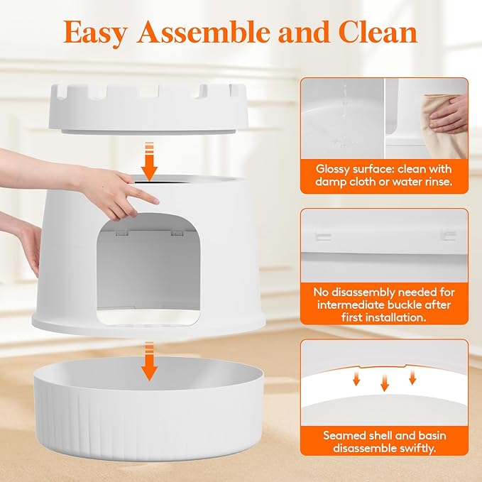 Lifewit Cat Litter Box, Hidden Enclosure Litter Tray with Odor Control & Carbon Filter in Living Room, Bedroom, Corner with Castle Scratching Board& Plastic Scoop, 48 x 54 cm/19x20, White