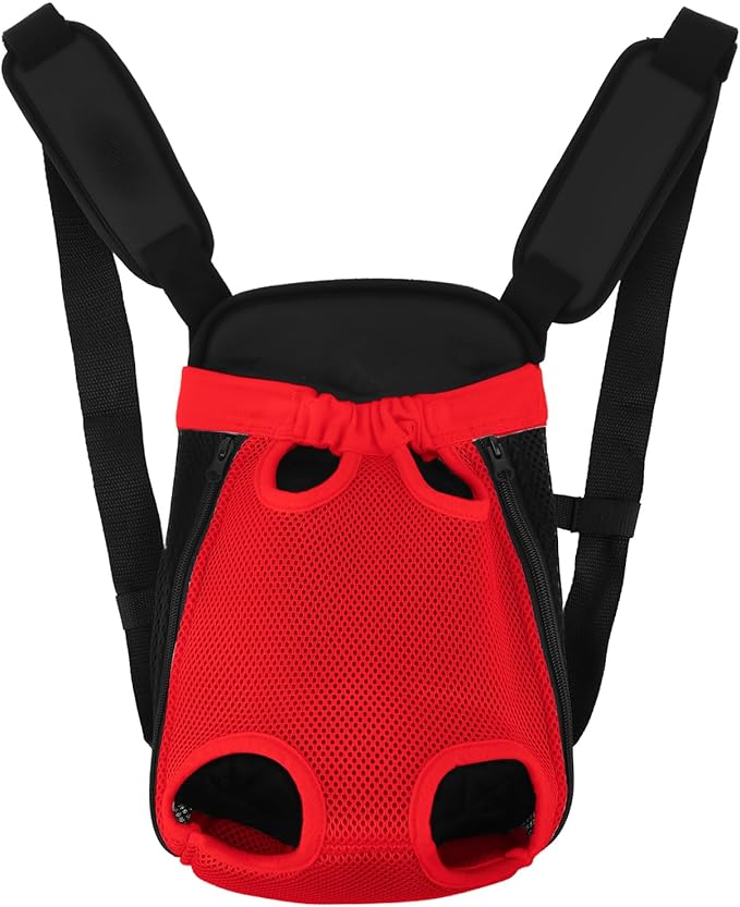 Inspack Dog Backpack Carrier/Cat Carrier, Adjustable Pet Front Carriers Travel Bag for Puppy Medium Dogs, Legs Out, Soft Ventilated Doggie Chest Carry Backpacks for Hiking/Camping, 2.5-4 lbs, Red
