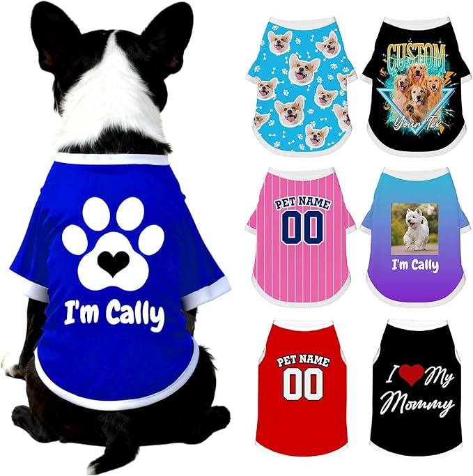 Custom Dog Shirt with Name Photo Text Logo Personalized Dog Pullover Shirts Customized T Shirt Clothes Gifts for Small Medium Large Dogs Cats Pet