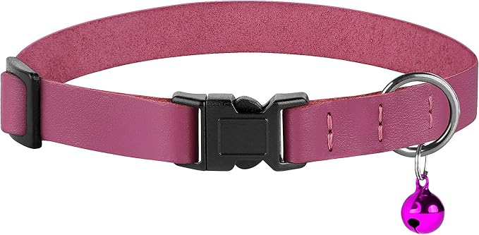 Breakaway Cat Collar with Bell - Leather Adjustable Kitten Collars with Safety Quick Release Buckle - Soft Small Pet Collars for Girl & Boy Cats (Pink)