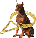 Stainless Steel & 18K Gold Dog Chain Collar - Adjustable, Chew Proof, Cuban Link, Double Row, Metal, Walking Collar for Large, Small, Medium Dogs (S 12" -16")