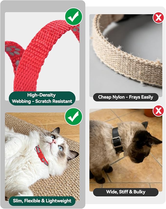 Joytale AirTag Cat Collar 2 Pack with Breakaway Safety Buckle, Reflective Cats Collar with AirTag Holder, Adjustable 7.5-12.5 Inch, Anti-Fraying Lightweight for Girl Boy Kitten, Red