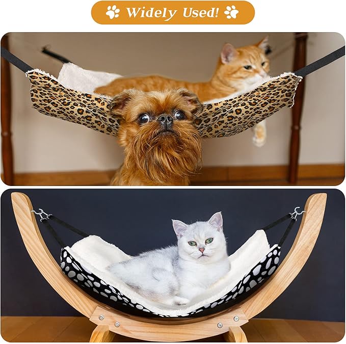 Jetec 2 Pack Cat Hammock for Cage, Catio Accessories Reversible Soft Cats Bed with Adjustable Straps and Hooks Double-Sided Linen and Fleece Hanging Hammock for Cats, Kitten(Leopard and Dot,L)