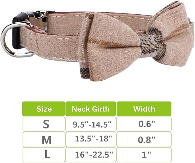 Faleela Soft &Comfy Bowtie Dog Collar,Detachable and Adjustable Bow Tie Collar,for Small Medium Large Pet (L, Brown)