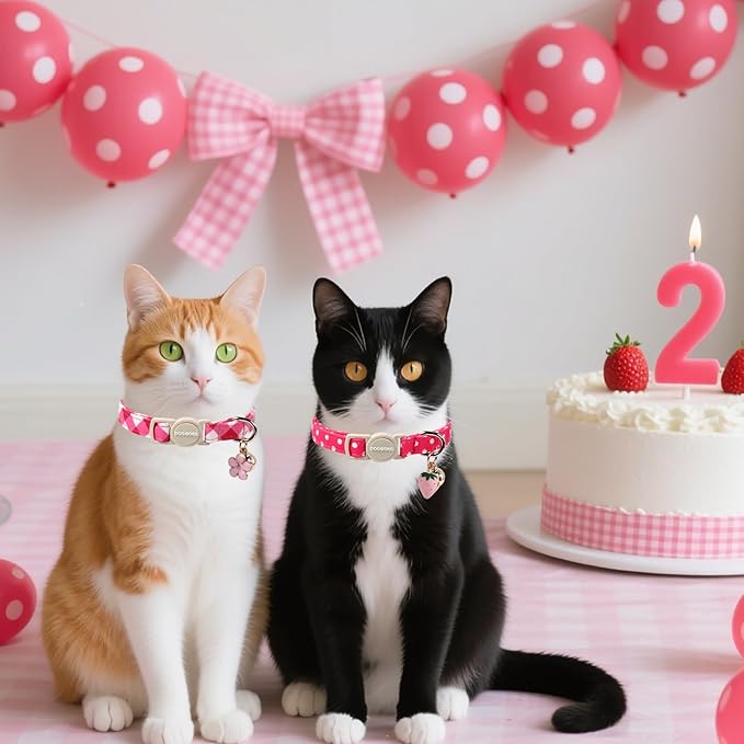 Cat Collar,2 Pack Cute Cat Collars Breakaway with Bell- Safety Buckle Pink Plaid Cat Collar for Girl Cats and Small Dogs，Adjustable 7-12 Inch,Pet Supplies Accessories