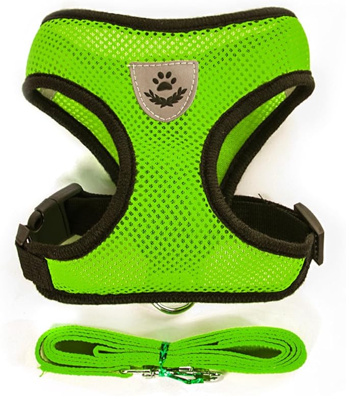 shudyear Summer cat Chest Harness and Leash, Anti-Escape Adjustable Soft mesh cat Leash and Chest Harness Set for All Types of Cats cat Vests (Size XL,Green)