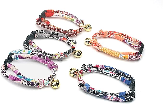 PetSoKoo Cat Collar with Kitty Face Bell. Cute Japan Chirimen Kitten Collar. Soft & Lightweight.