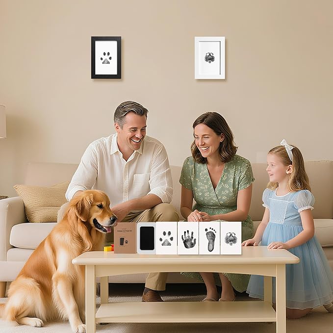 Inkless Paw Print Kit for Dogs,Cats & Babies - Clean Touch Dog Nose & Baby Handprint Kit,Mess Free Dog Paw Print Kit,4-Pcs Ink Pads & 2 Wooden Frames - Keepsake Gifts for Pet Lovers,New Moms