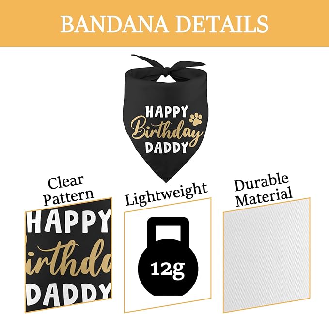 Happy Birthday Daddy Dog Bandana Black Puppy Bandanas Birthday Decorations Photo Prop Pet Scarf Pet Accessories for Dog Lover Dad