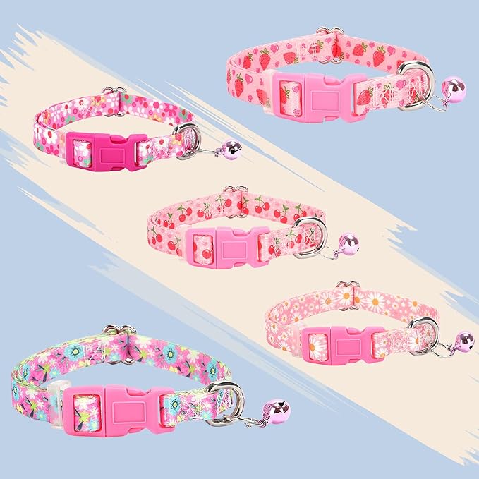 XS Dog Collar with Bell - Durable Nylon Collar for Small Breeds, Adjustable Flower Pattern Collar for Chihuahua Pomeranian Yorkie, Heavy-Duty for Active Puppies（XS）