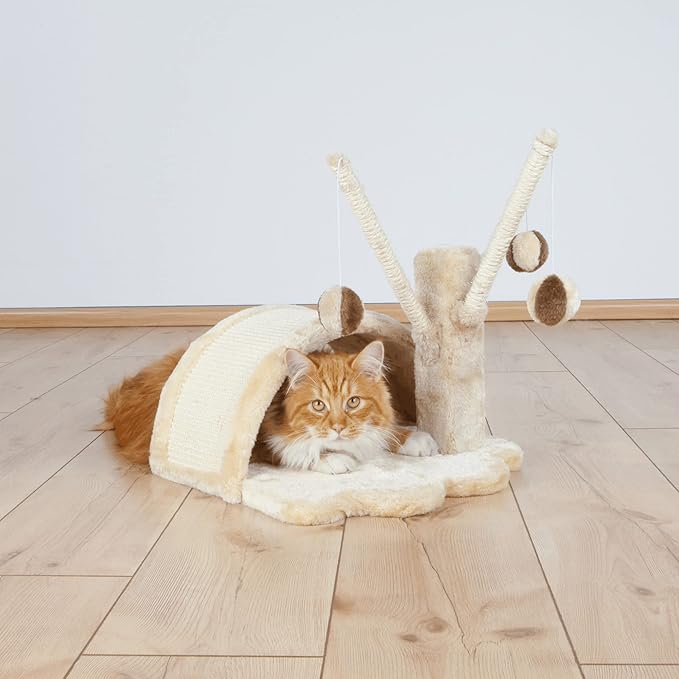TRIXIE Tavira 15.4-in Cat Tree for Kittens, Sisal Cat Scratcher, Soft Plush-Cover Surfaces, 3 Dangling Cat Toys, Beige